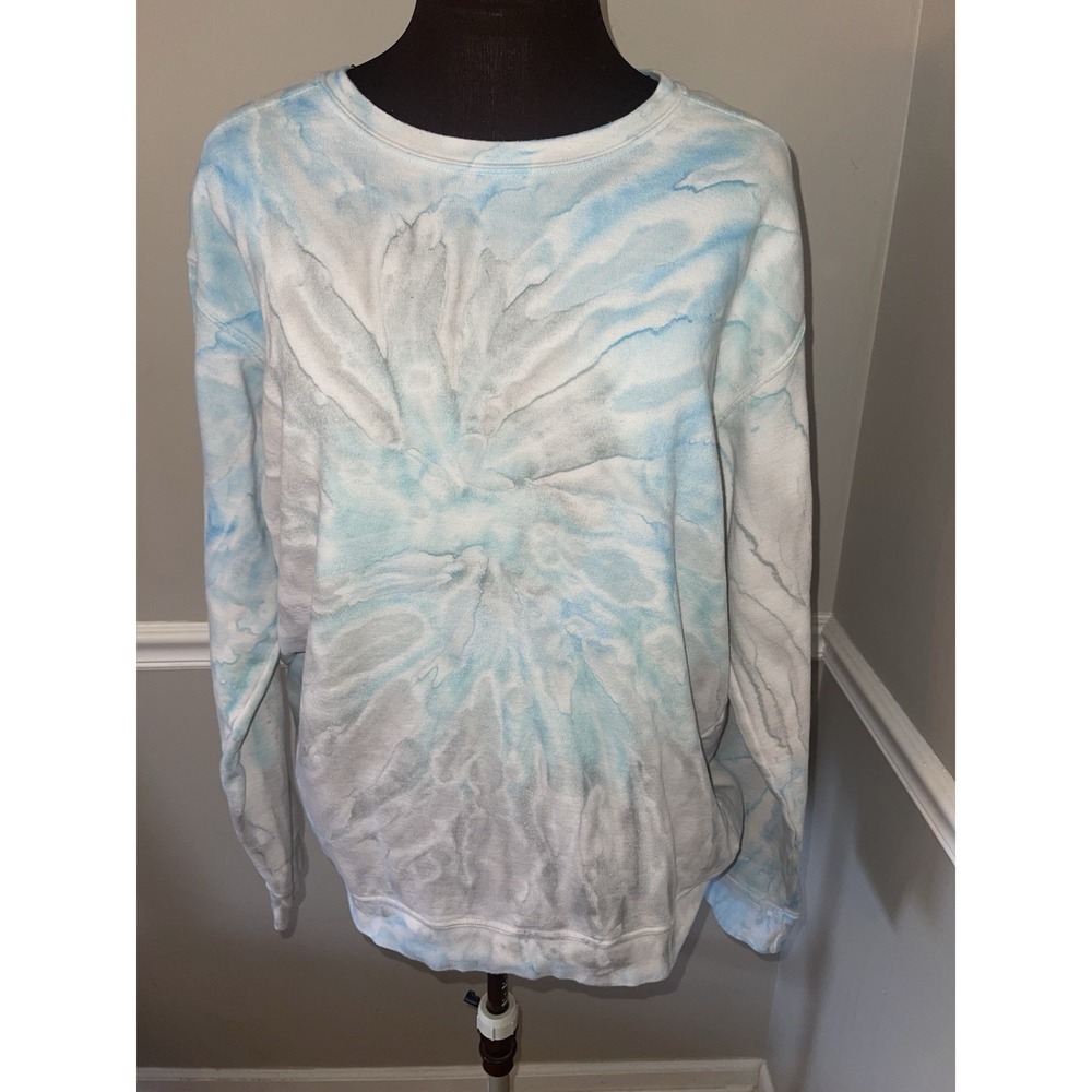Comfort Colors Tie Dye Sweatshirt Womens Sz M Crewneck Aqua Gray‎ White